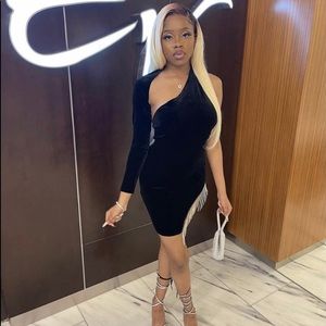 Black One Shoulder Velvet dress, also custom made